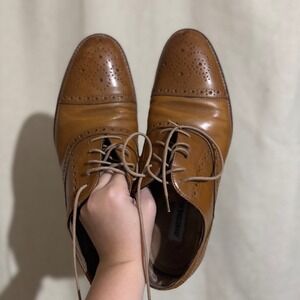 Johnston & Murphy Brown Leather Wingtip Oxford Dress Shoes Classic Formal